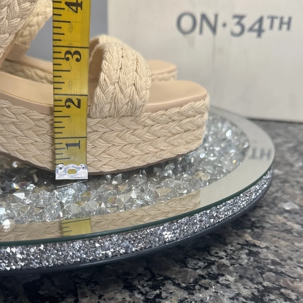 ON 34th natural raffia Beige Woven platform wedge Sandals NEW 9.5